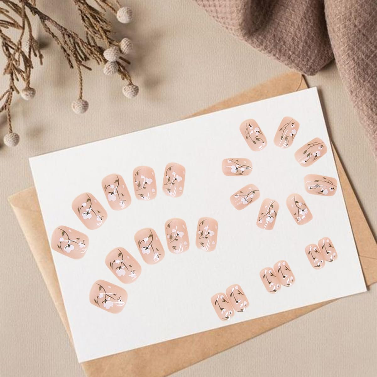 Soft White Bloom Flower Press on Nails - 24 Pcs Medium Square Full Cover Fake Nails - Free Shipping