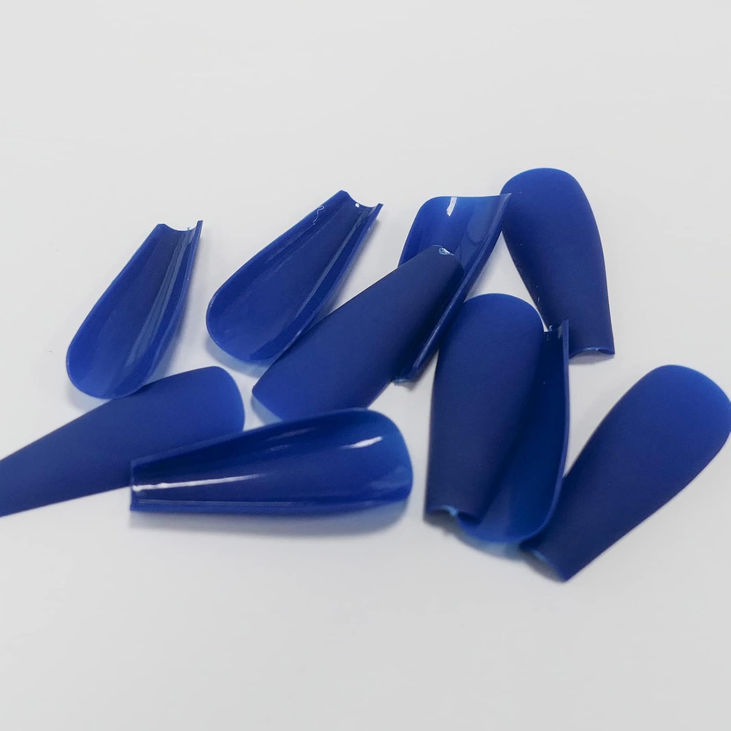 Blue Matte Long Coffin Press-On Nails Acrylic Full Cover Fake Nails – Free Shipping
