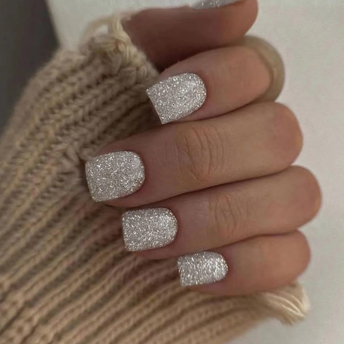 Dazzling Silver Glitter Square Press-On Nails Acrylic Fake Nails - Free Shipping