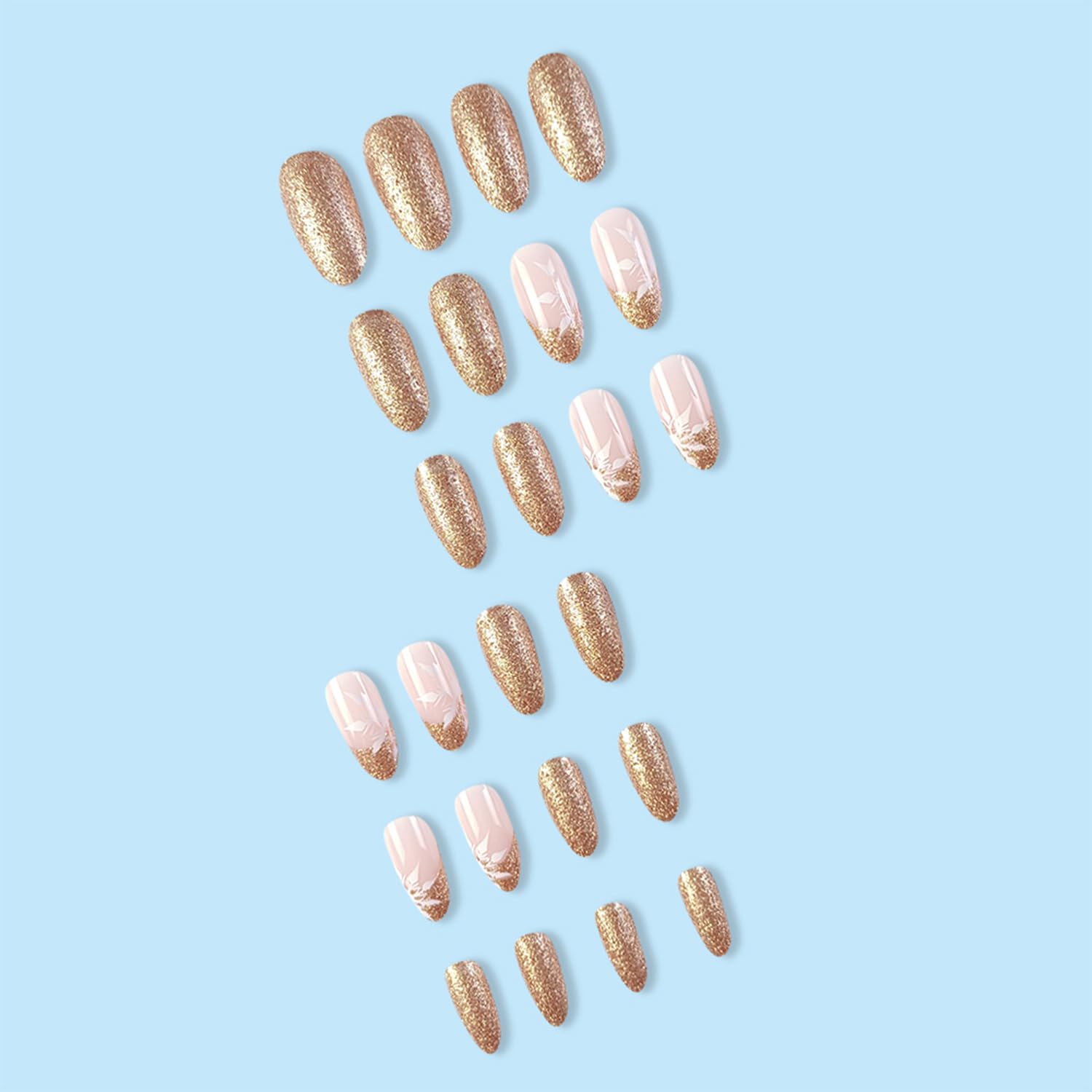 Snowflake Gold Glitter Press-On Nails Almond Shape Acrylic Fake Nails - Free Shipping