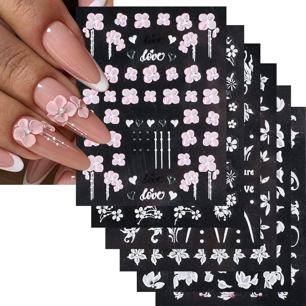 Exquisite Pink White Floral 5-D Nail Art Stickers - Self-adhesive Luxurious Decorations, Free Shipping - Lady Luana Luxe Nails