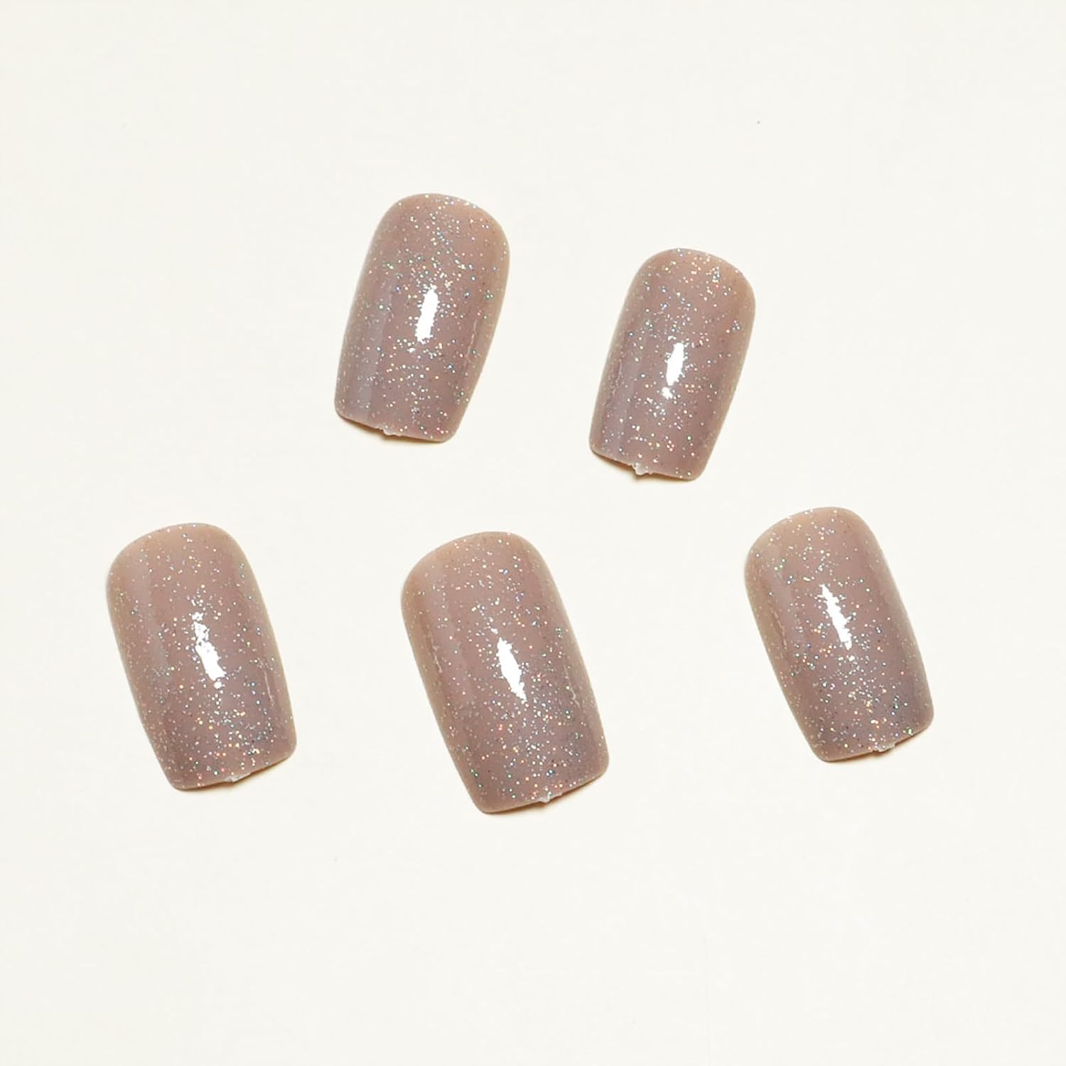 Champagne Glitter Square Press-On Nails Acrylic Fake Nails for Glamorous Style – Free Shipping