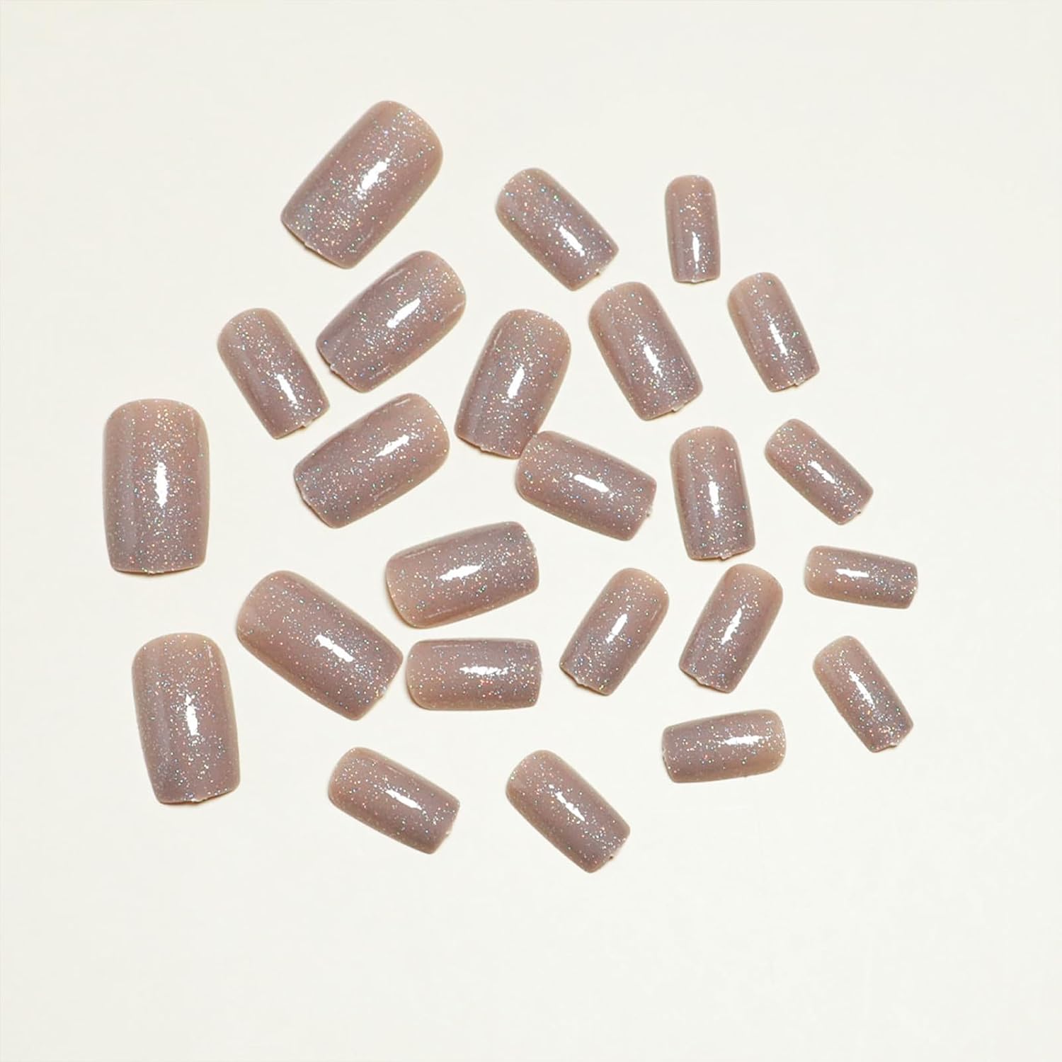 Champagne Glitter Square Press-On Nails Acrylic Fake Nails for Glamorous Style – Free Shipping