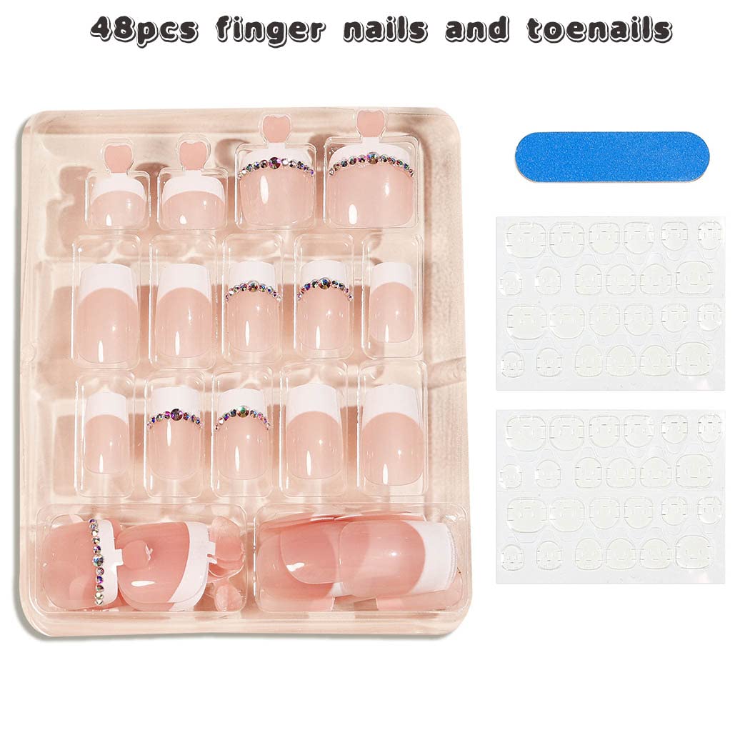 Chic Yellow Rhinestone Press-On Nail Set For Fingers And Toes, Shimmer And Glossy Finish-Free Shipping - Lady Luana Luxe Nails