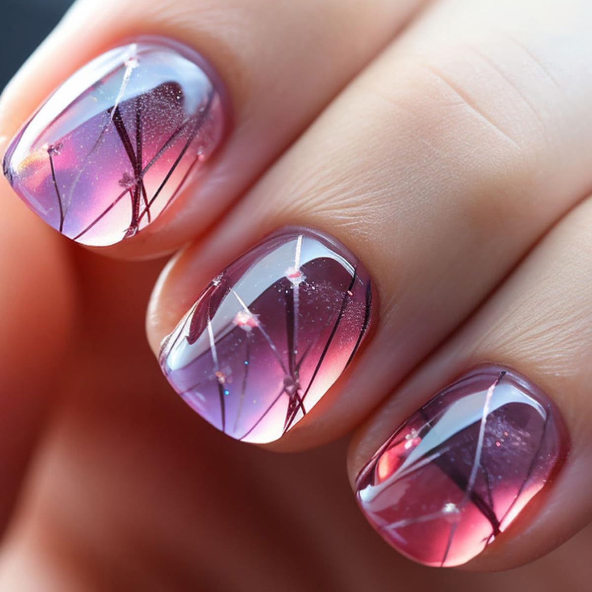 Chic Gradient Glossy Press-On Nails Short Square Acrylic False Nails - Free Shipping