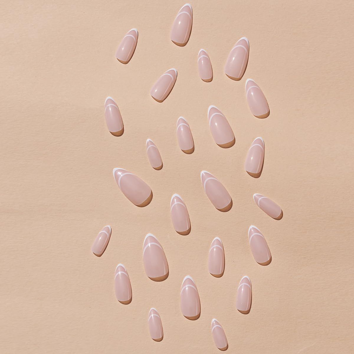 White Abstract Pink Almond French Press-On Nails Fake Acrylic Gel on Nails - Free Shipping