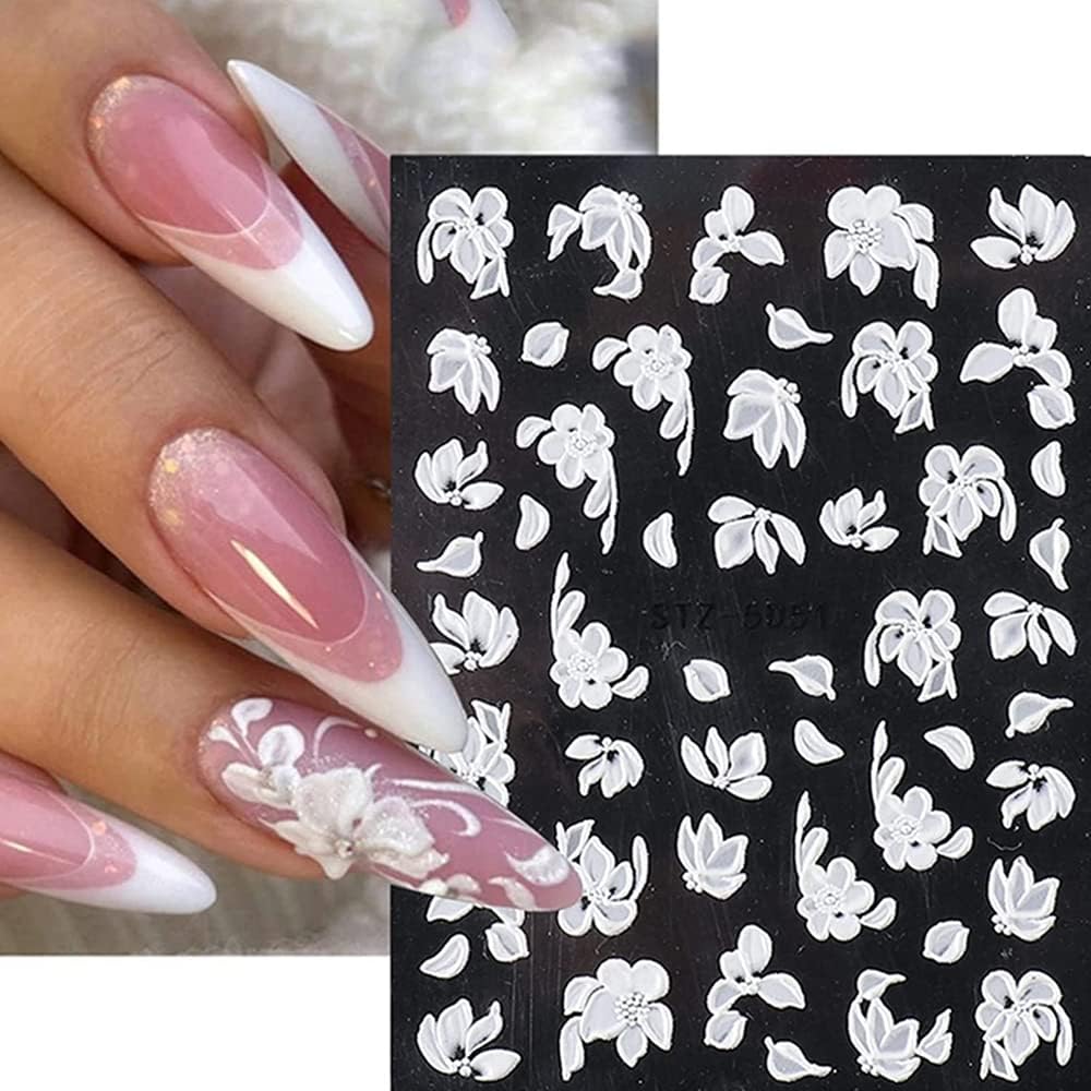 Exquisite Pink White Floral 5-D Nail Art Stickers - Self-adhesive Luxurious Decorations, Free Shipping - Lady Luana Luxe Nails