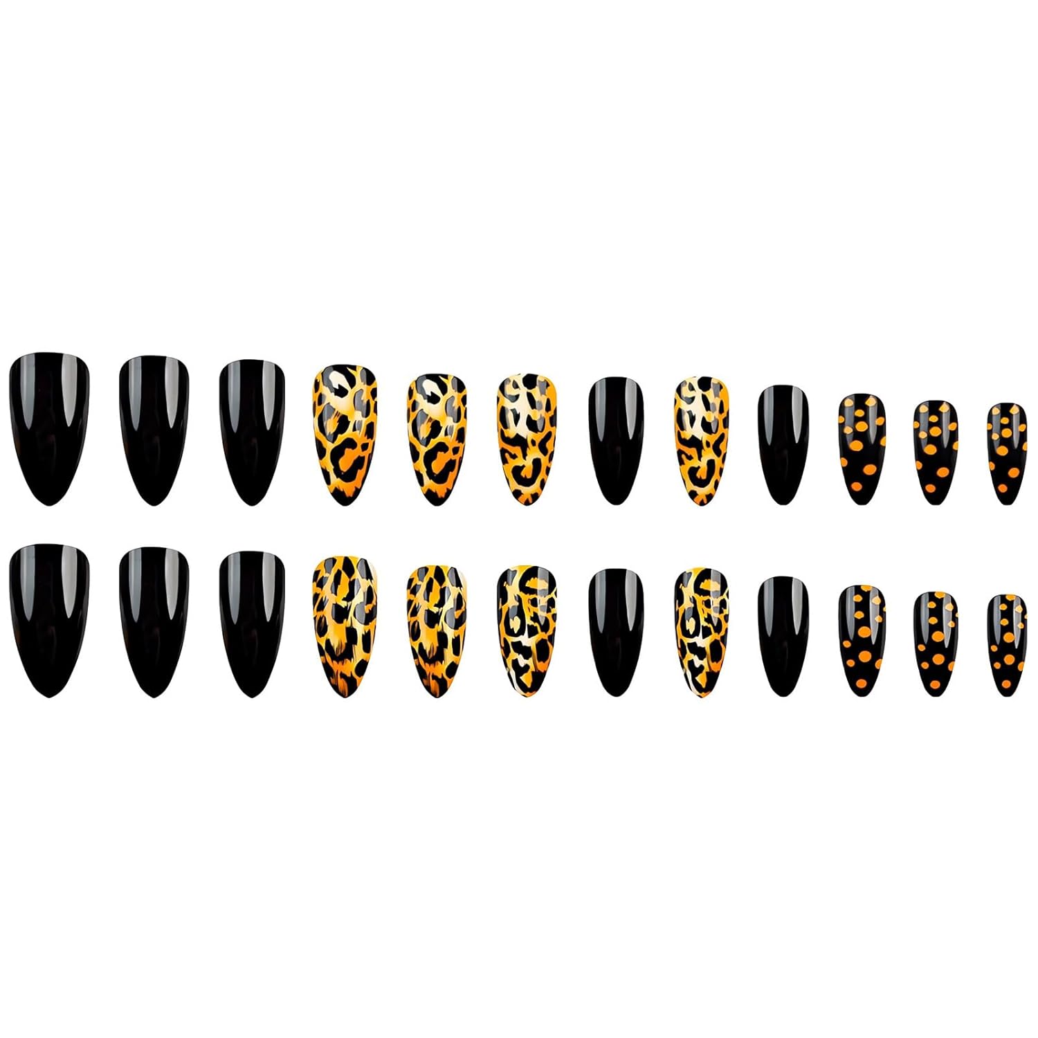 Leopard Press on Nails Almond Medium Fake Nails Gold Black Glue on Nails Full Cover Acrylic False Nail Tips Glossy Artificial Nails Medium Almond Stick on Nails for Women Manicure Decorations