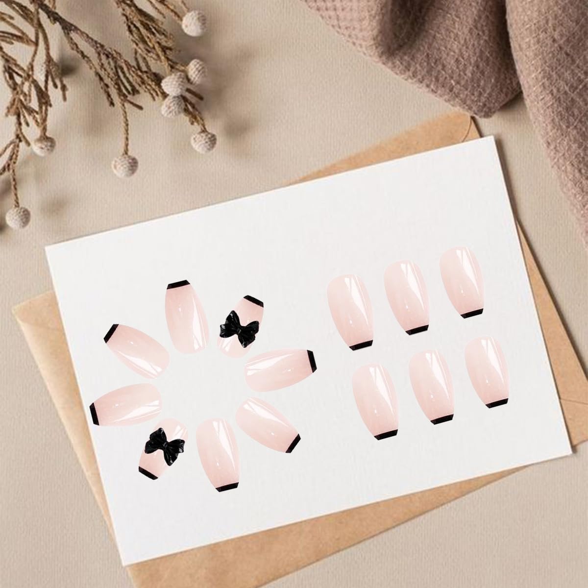 Black Glitter Bow Press on Nails - 24 Pcs Medium Square Full Cover Fake Nails - Free Shipping