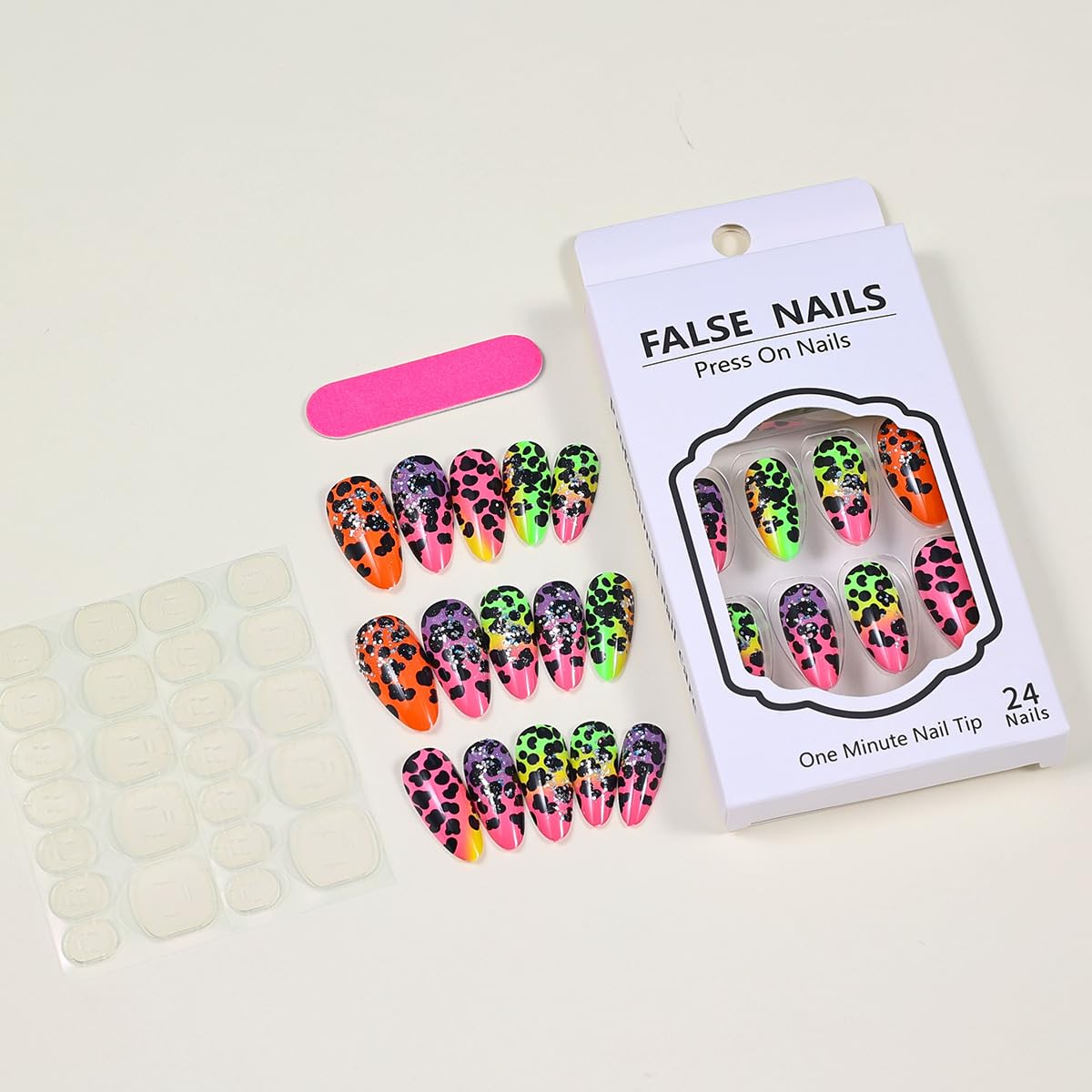 Colorful Leopard Print Almond Press-On Nails Acrylic Nails - Free Shipping