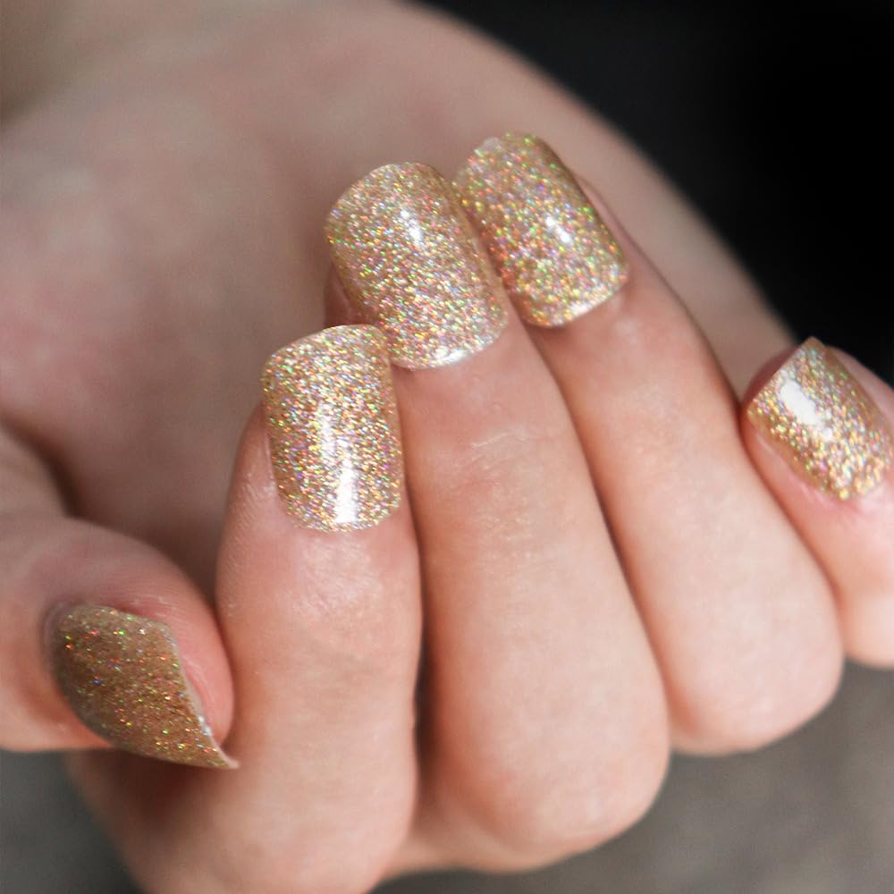 Sparkling Gold Glitter Square Press-On Nails Acrylic Fake Nails - Free Shipping