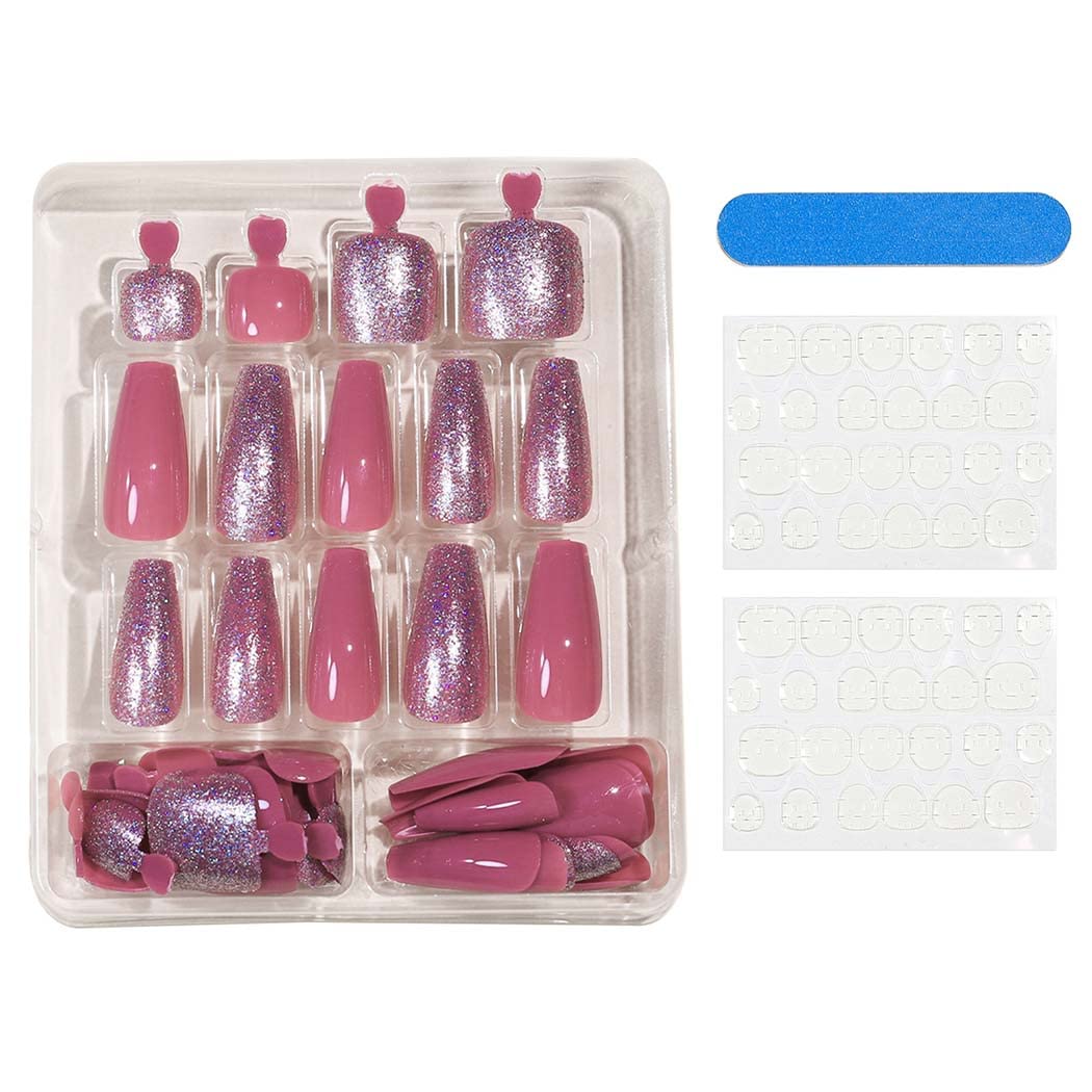 Stylish Pink Press-On Nail Set For Fingers And Toes, Shimmer And Glossy Finish-Free Shipping - Lady Luana Luxe Nails