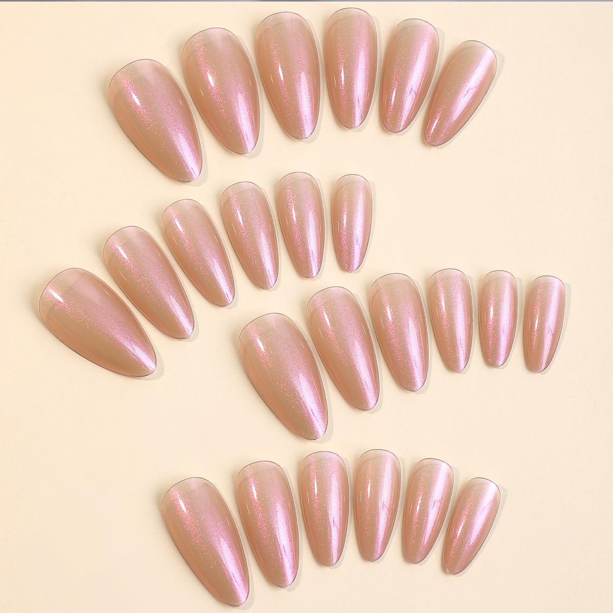Classic Natural Clear Almond Press-On Fake Nails- Free Shipping