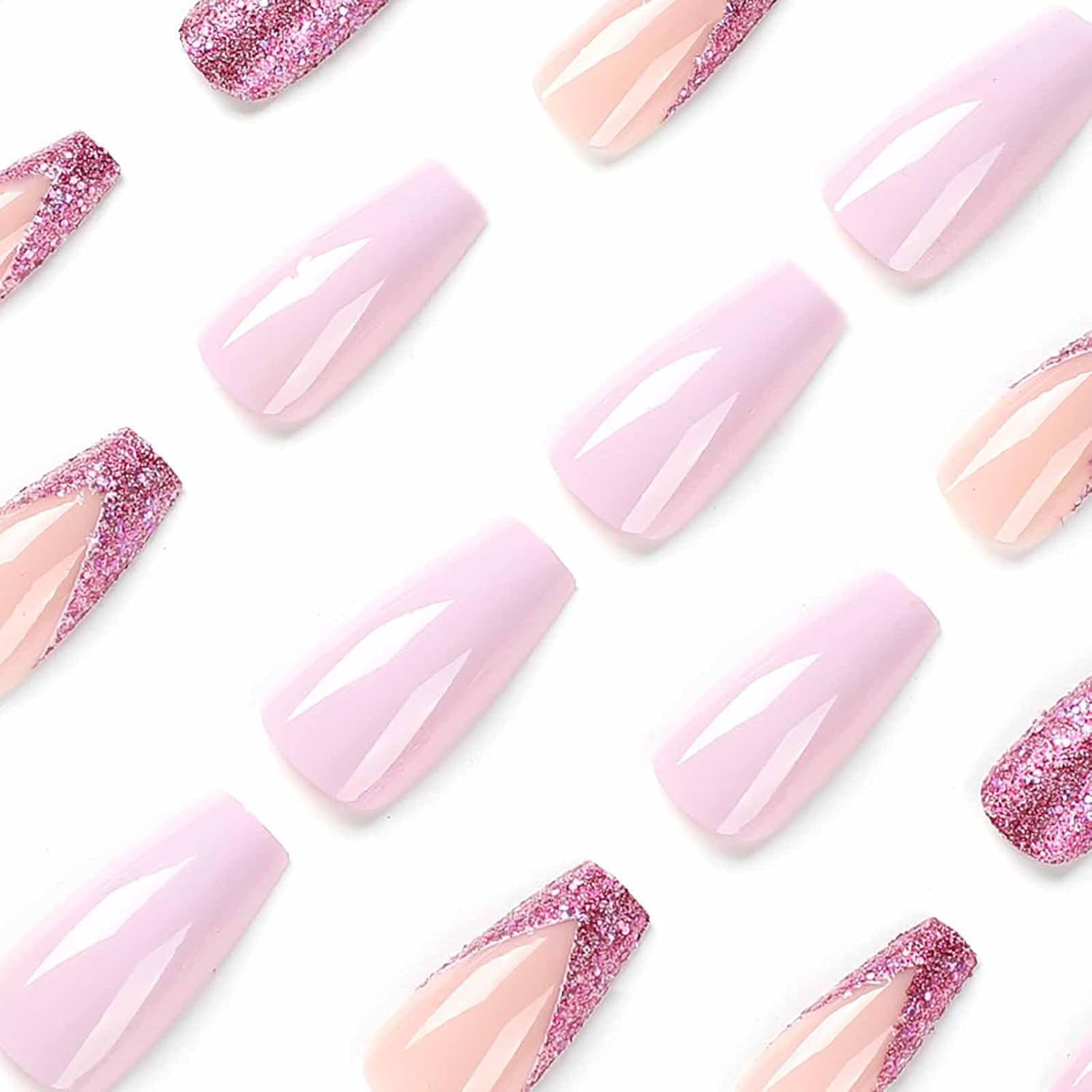 Nude Glitter Press On Medium Coffin False Nails -Free Shipping - Lady Luana Luxe Nails