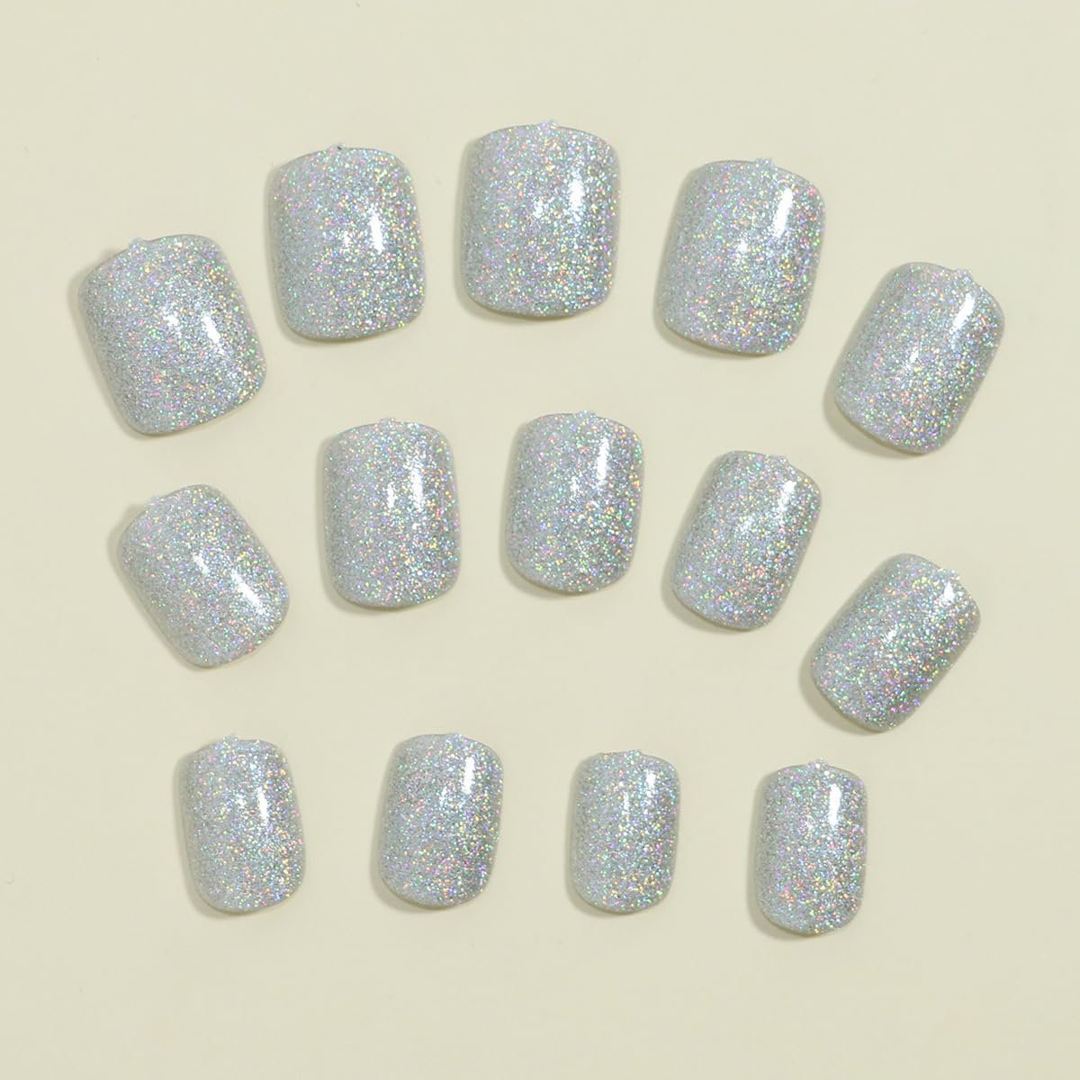 Dazzling Silver Glitter Square Press-On Nails Acrylic Fake Nails - Free Shipping