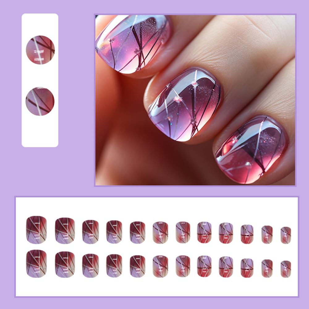 Chic Gradient Glossy Press-On Nails Short Square Acrylic False Nails - Free Shipping