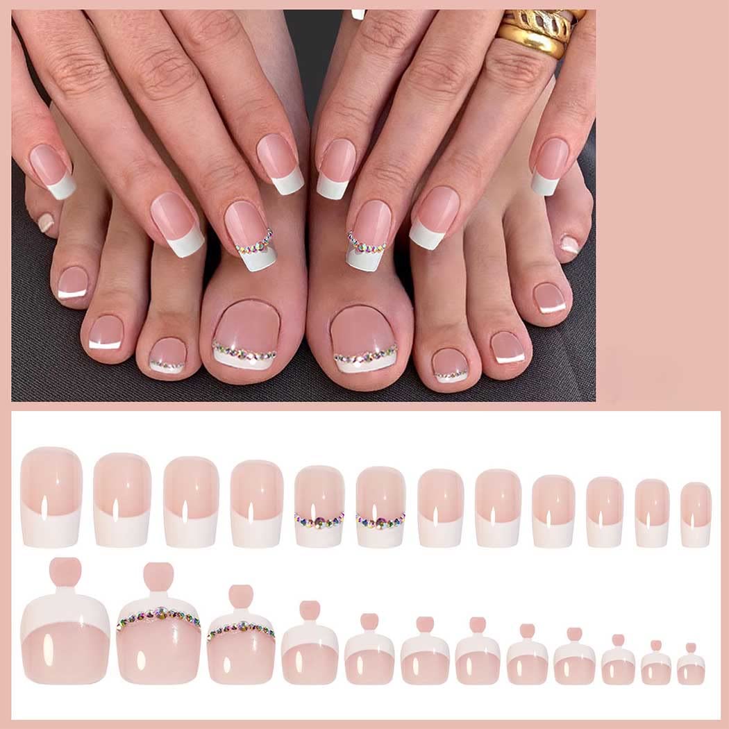 Chic Yellow Rhinestone Press-On Nail Set For Fingers And Toes, Shimmer And Glossy Finish-Free Shipping - Lady Luana Luxe Nails