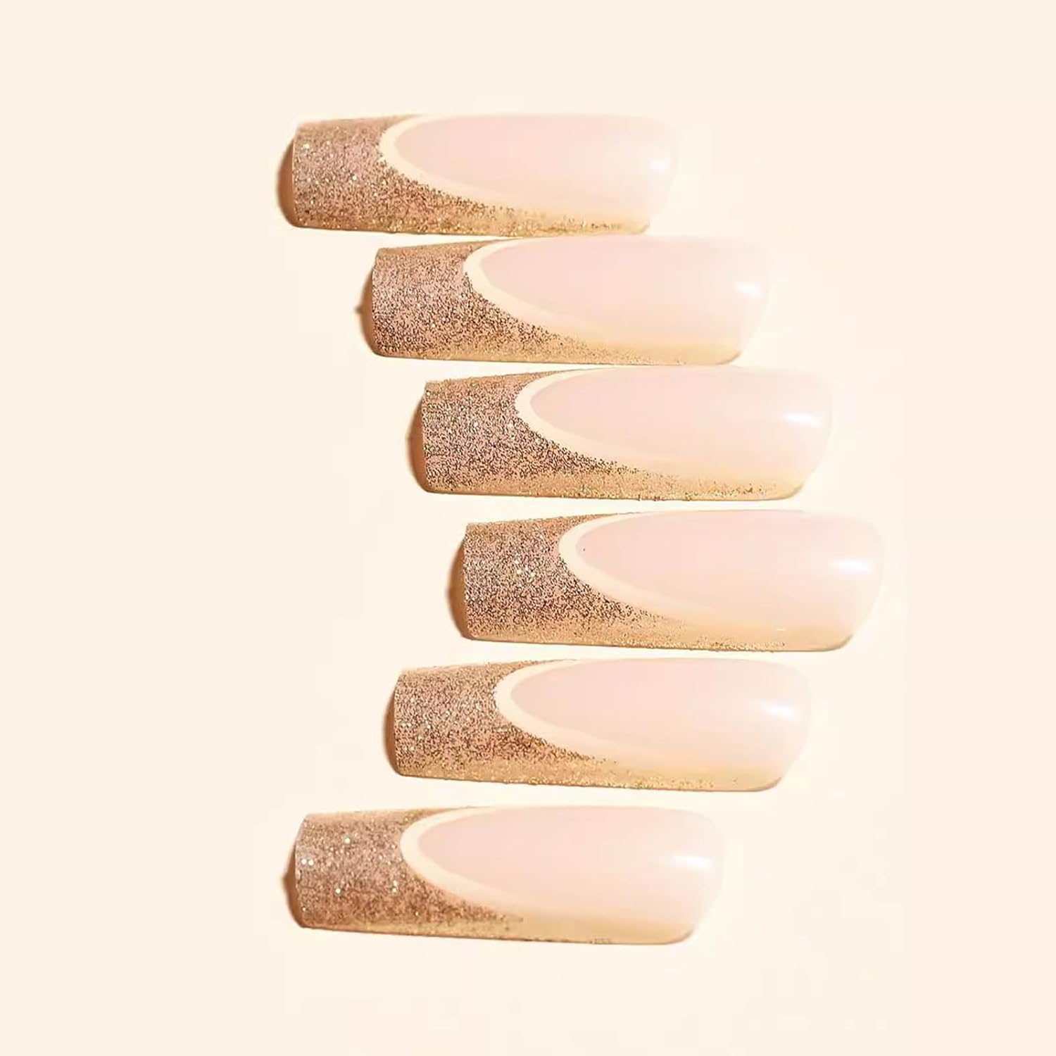 Abstract Glitter Gold Long Coffin Press-On Nails Acrylic False Nails-Free Shipping