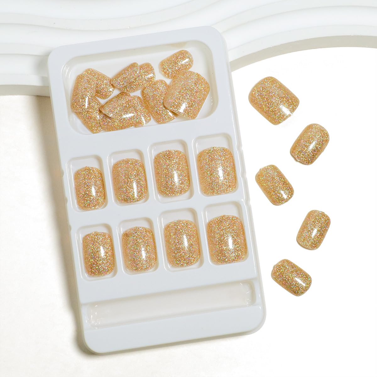 Sparkling Gold Glitter Square Press-On Nails Acrylic Fake Nails - Free Shipping