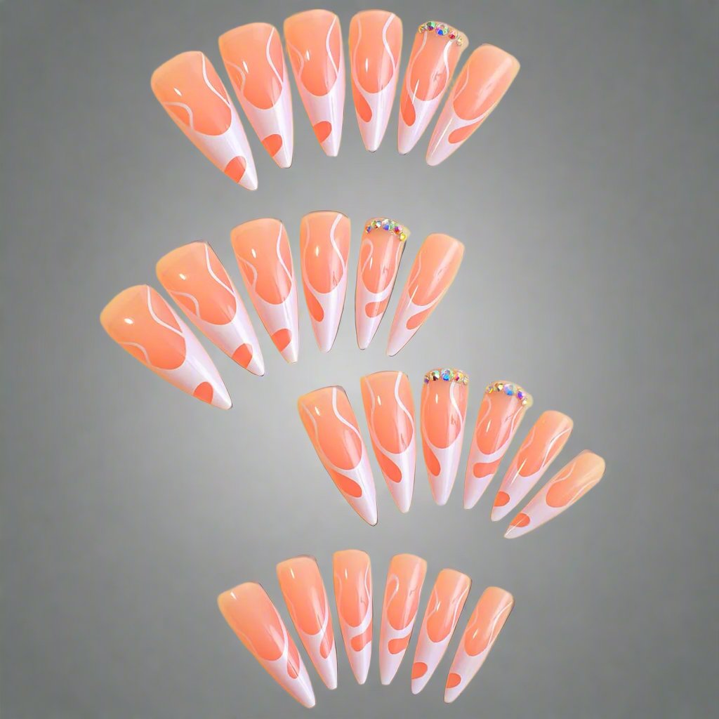 Stiletto Press On Long White Pink Flame-Free Shippng - Lady Luana Luxe Nails