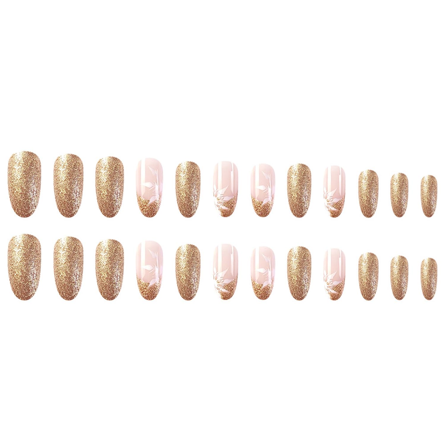 Snowflake Gold Glitter Press-On Nails Almond Shape Acrylic Fake Nails - Free Shipping