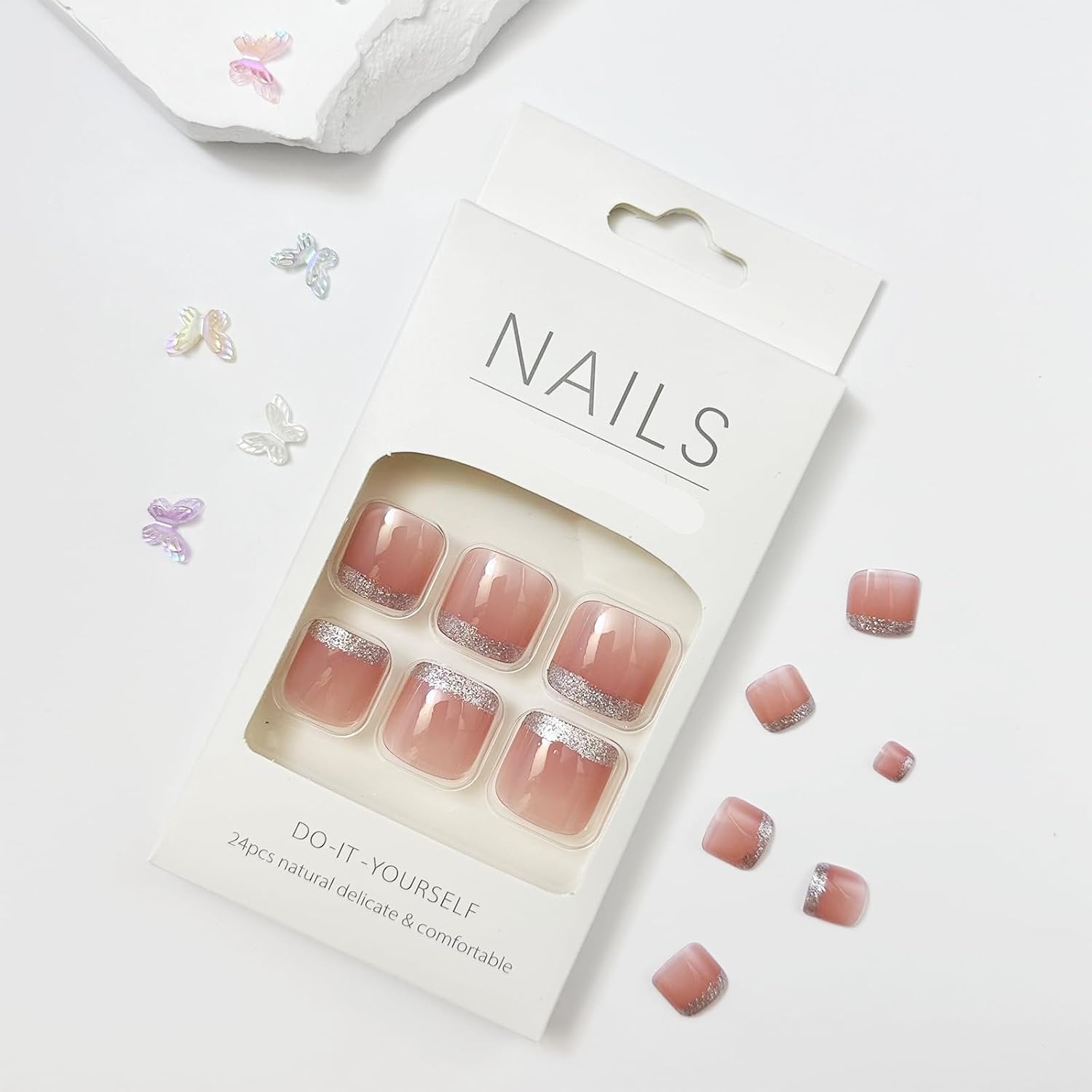 French Rhinestone Press-On Toenails Trendy Full Cover Designs Acrylic Fake Nails-Free Shipping - Lady Luana Luxe Nails