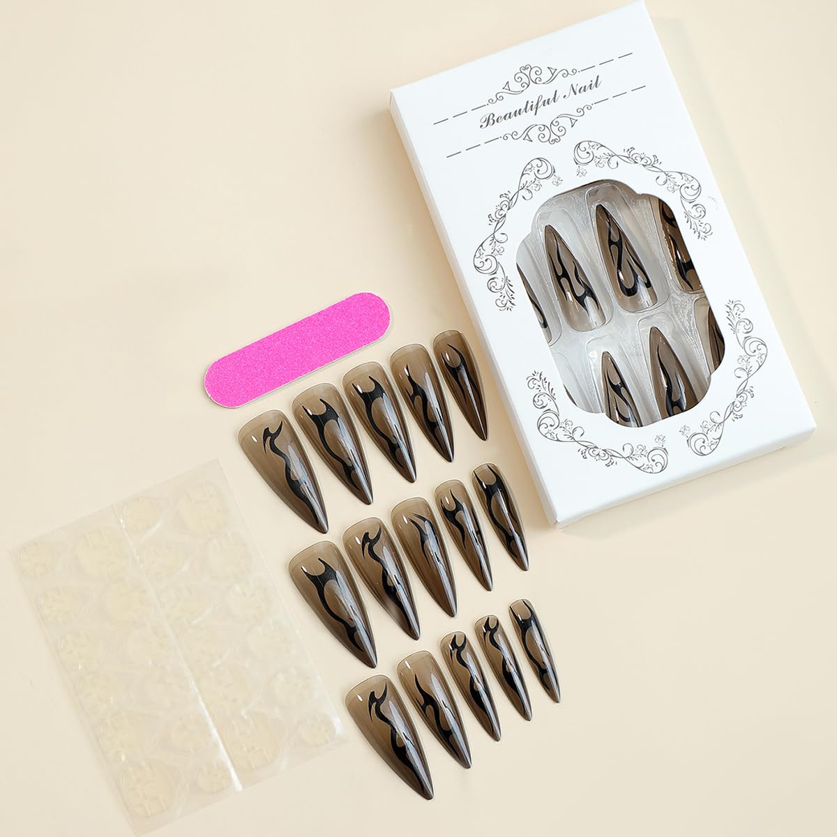 Stiletto Black Brown Fake Nails Gothic Goth-Free Shipping - Lady Luana Luxe Nails