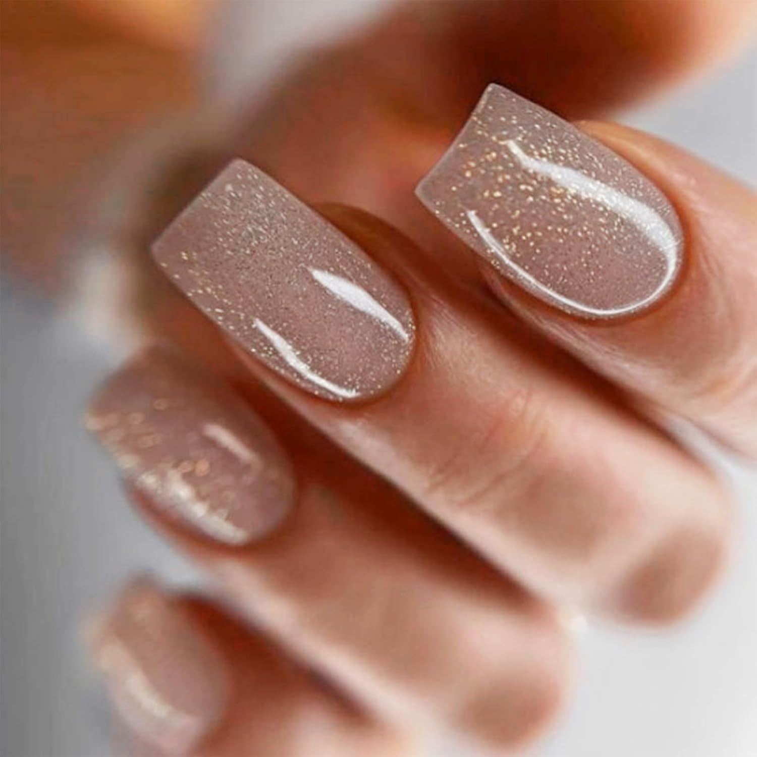 Champagne Glitter Square Press-On Nails Acrylic Fake Nails for Glamorous Style – Free Shipping