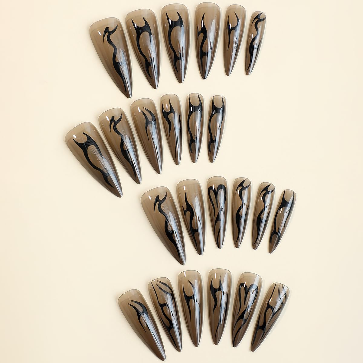 Stiletto Black Brown Fake Nails Gothic Goth-Free Shipping - Lady Luana Luxe Nails