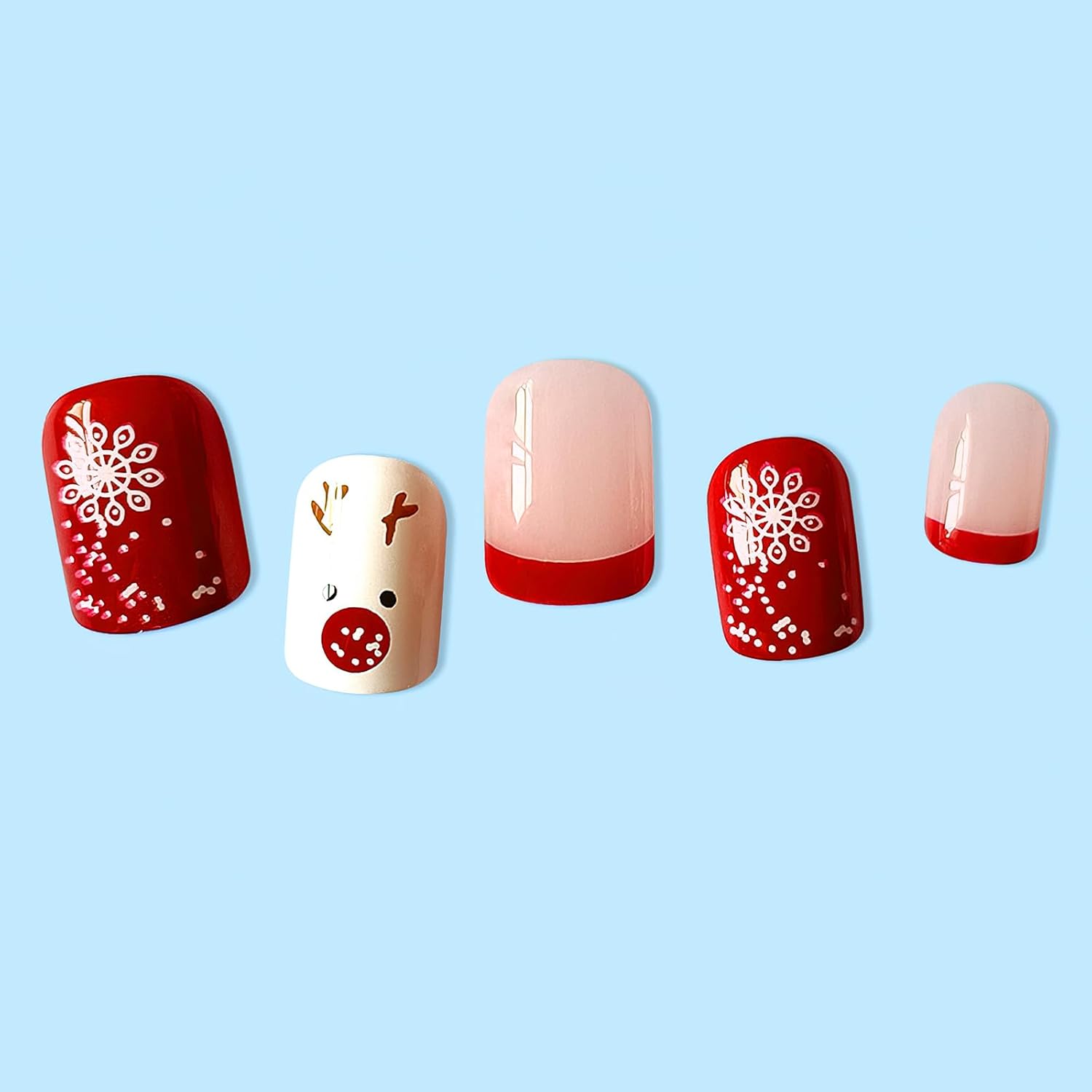Christmas Hat Bow Design Press-On Nails Short Square Acrylic Set 24pcs Stick-On Manicure-Free Shipping - Lady Luana Luxe Nails