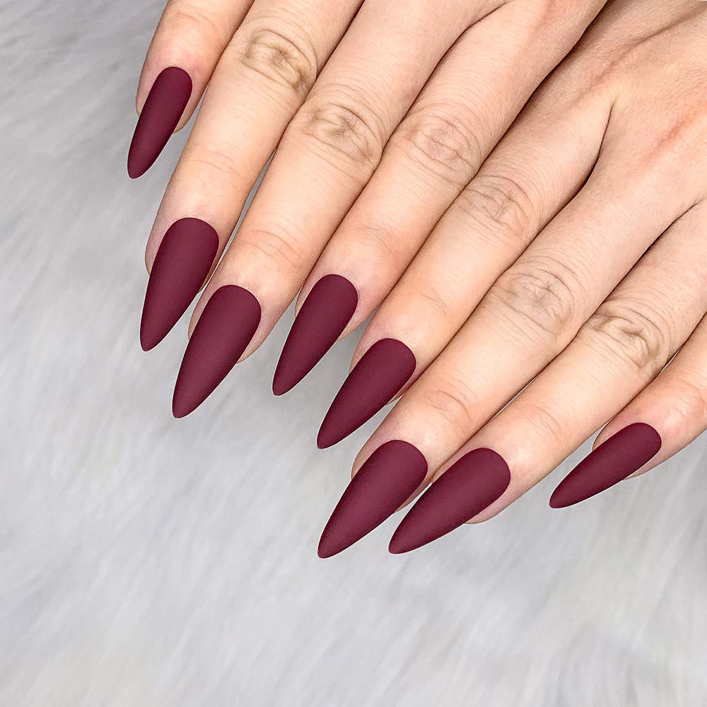 Elegant Black Medium Matte Stiletto Press-On Fake Nails–Trendy Artificial Manicure for Effortless Style-Free Shipping