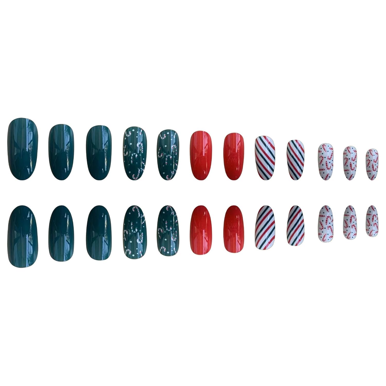 Colorful Candy Cane Stripes Christmas Press-On Nails Acrylic False Nails-Free Shipping