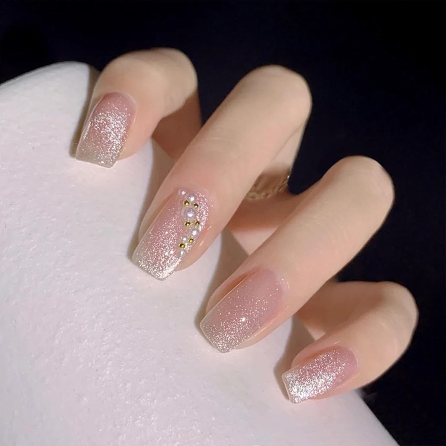Pearl Rhinestones Glitter Press-On Nails Glitter Acrylic False Nails - Free Shipping