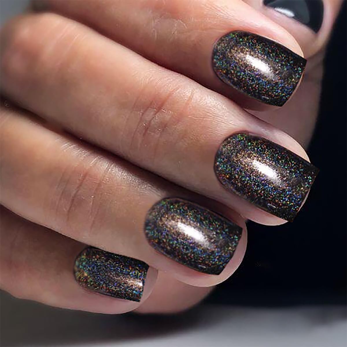 Black Shimmer Glossy Press-On Nails Square Acrylic Glitter False Nails – Free Shipping