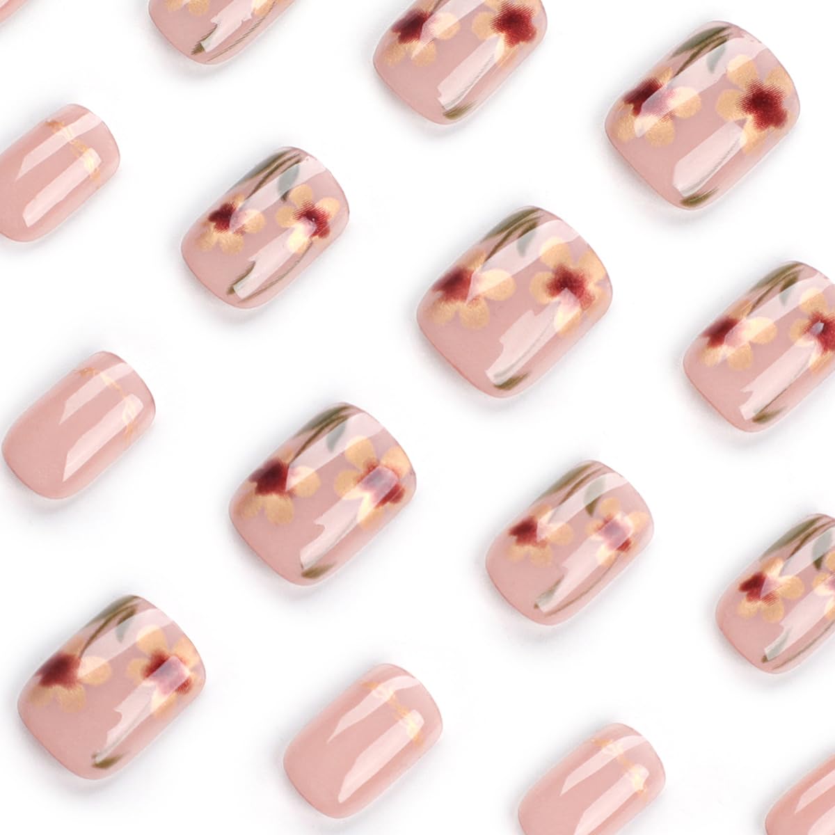 Autumn Leaf Floral Press-On Nails Acrylic Fake Nails Kit Full Cover-Free Shipping