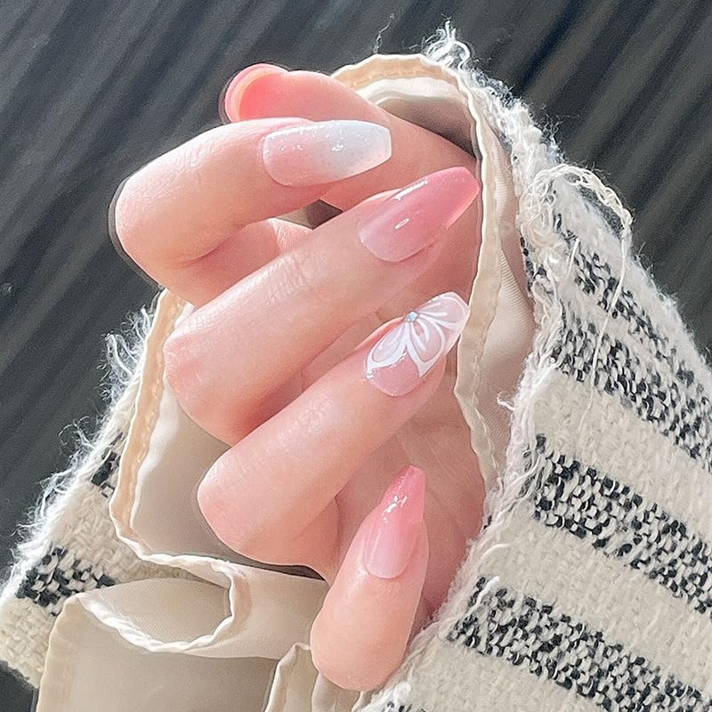Glamorous Rhinestone Flower Coffin Press-On Nails Acrylic False Nails - Free Shipping