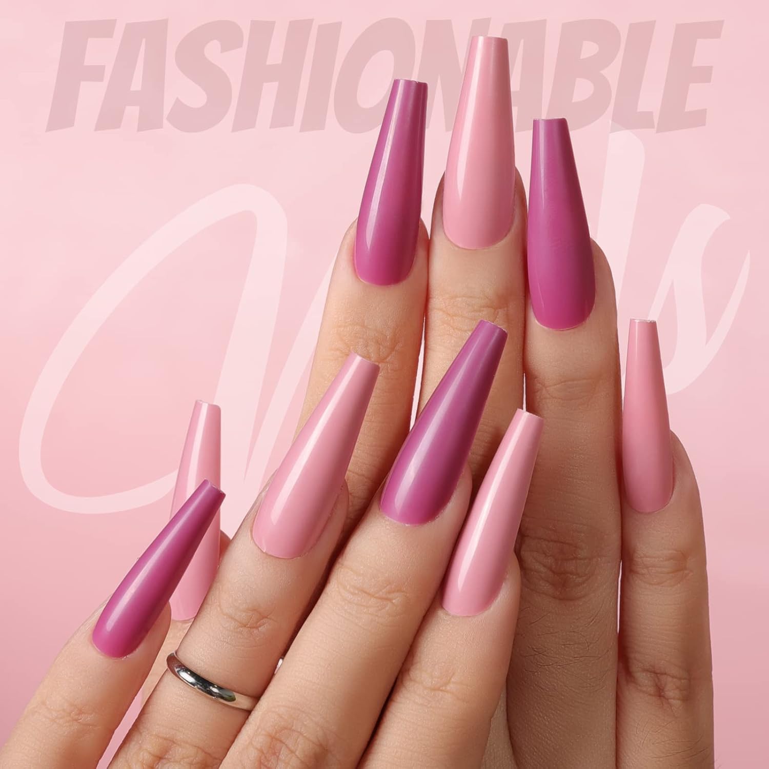 240pcs Glossy Long Coffin Acrylic False Nails Glue 12 Full Cover Press-On Set – Free Shipping