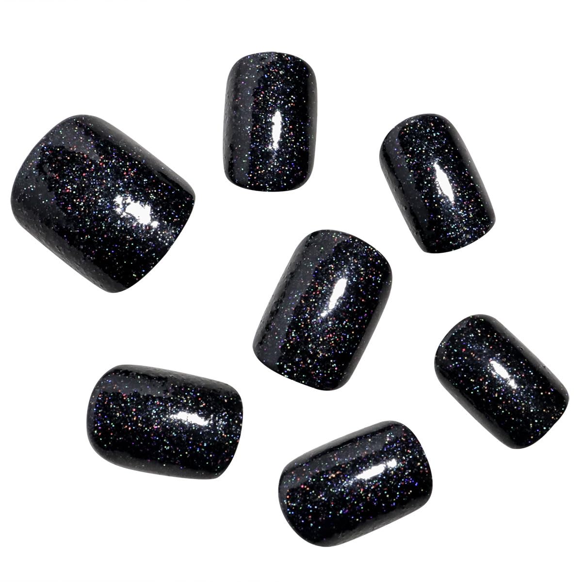 Black Shimmer Glossy Press-On Nails Square Acrylic Glitter False Nails – Free Shipping