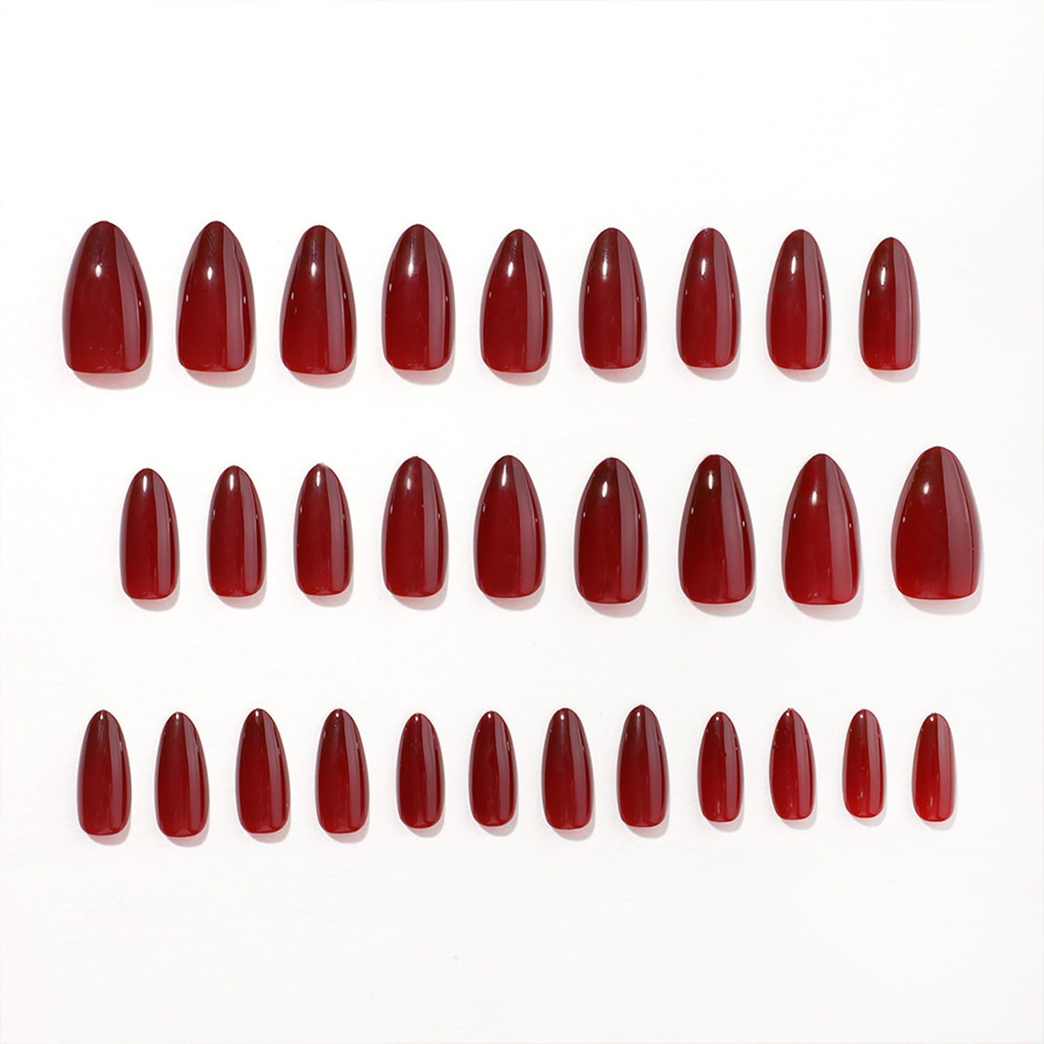 Chic Red Medium Length Press On Almond Nails Easy Apply-Free Shipping - Lady Luana Luxe Nails