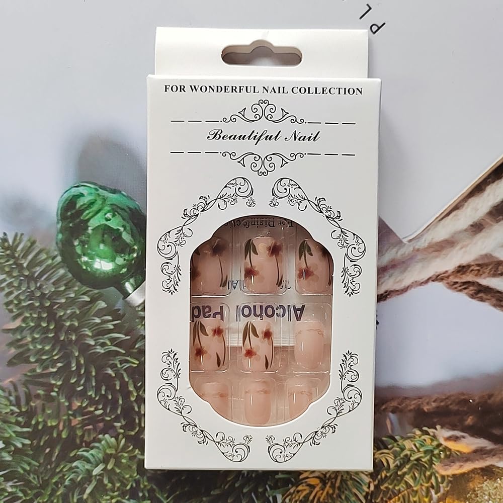 Autumn Leaf Floral Press-On Nails Acrylic Fake Nails Kit Full Cover-Free Shipping