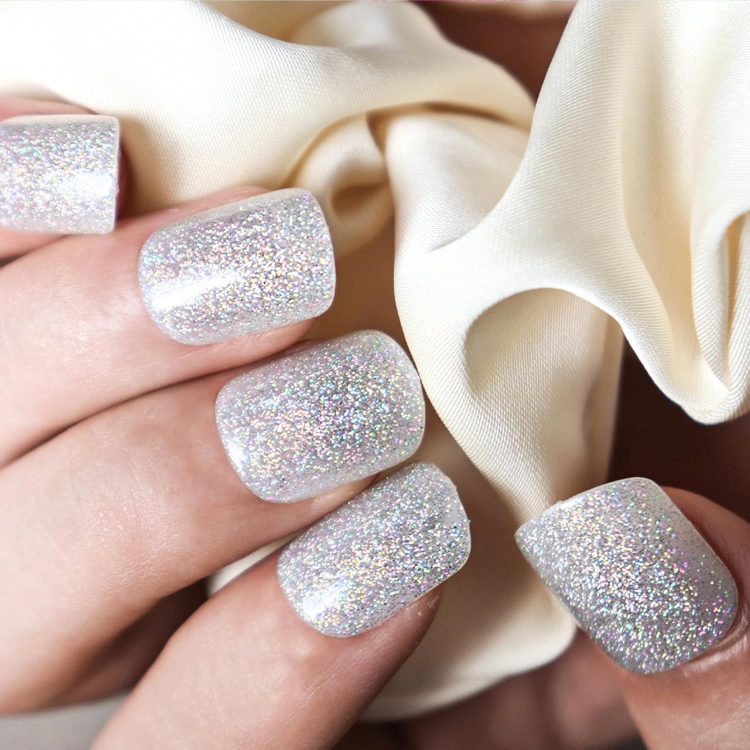 Dazzling Silver Glitter Square Press-On Nails Acrylic Fake Nails - Free Shipping