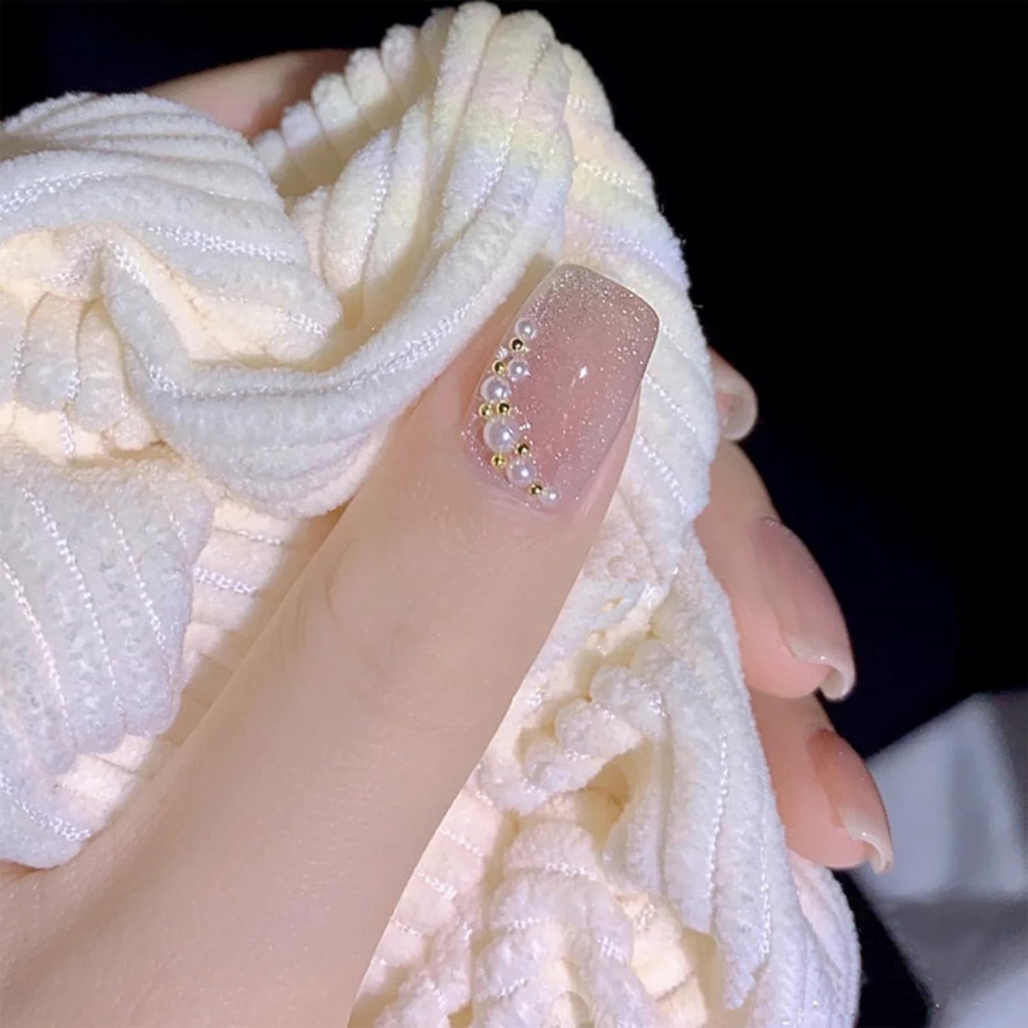 Pearl Rhinestones Glitter Press-On Nails Glitter Acrylic False Nails - Free Shipping