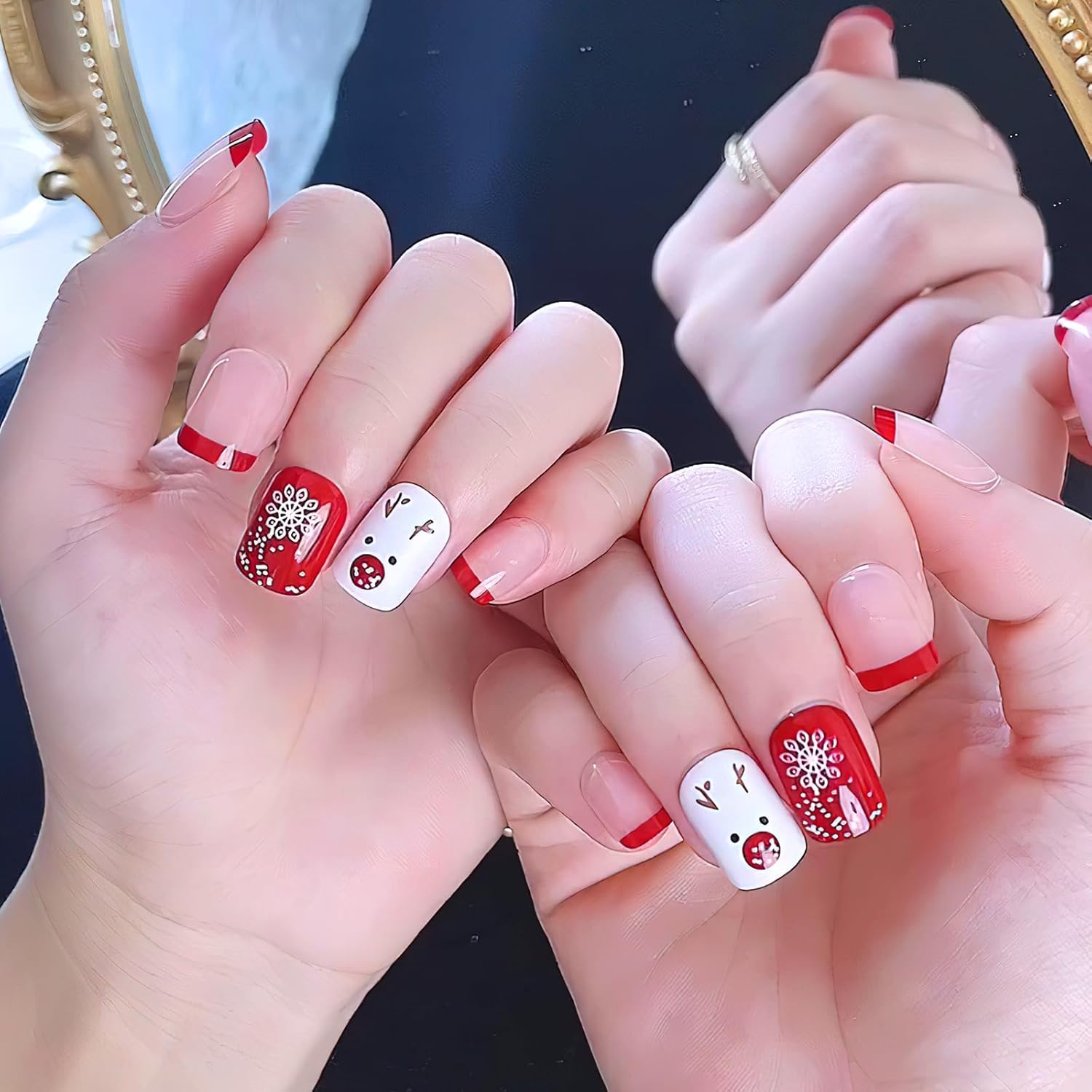 Christmas Hat Bow Design Press-On Nails Short Square Acrylic Set 24pcs Stick-On Manicure-Free Shipping - Lady Luana Luxe Nails