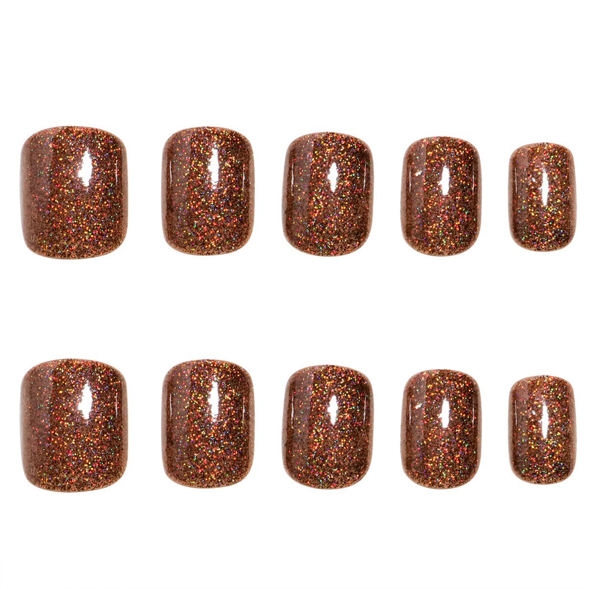 Brown Glitter Square Press-On Nails Acrylic Glitter False Nails – Free Shipping