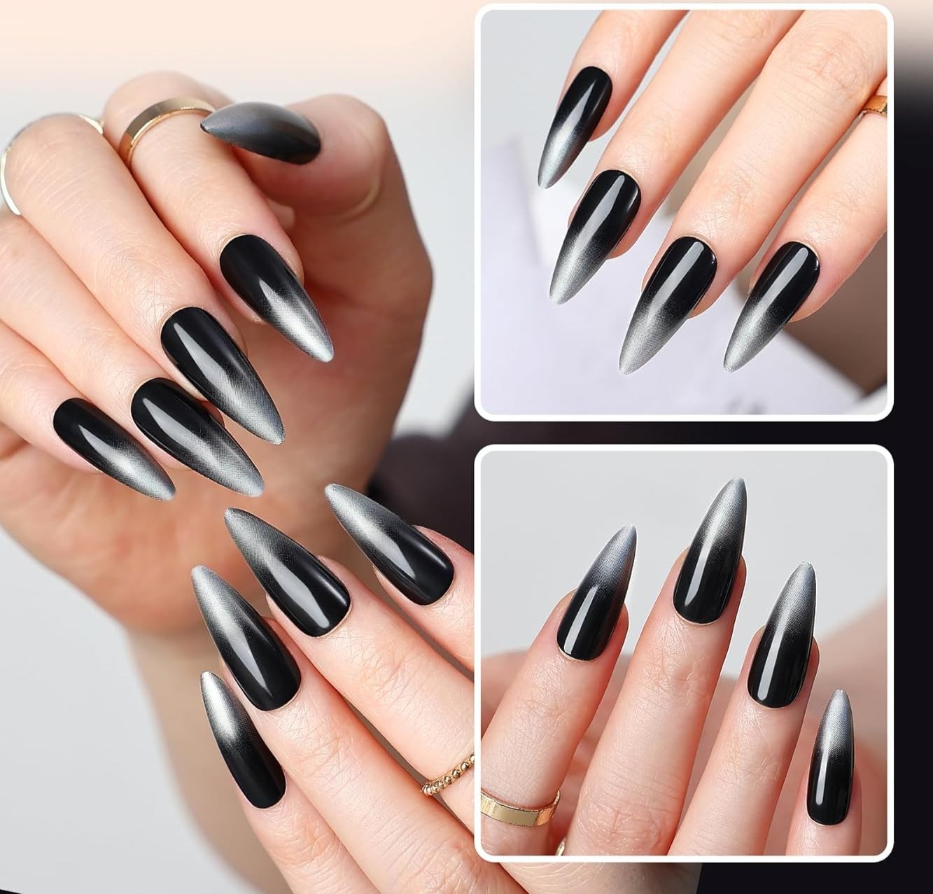 Elegant Black Medium Matte Stiletto Press-On Fake Nails–Trendy Artificial Manicure for Effortless Style-Free Shipping