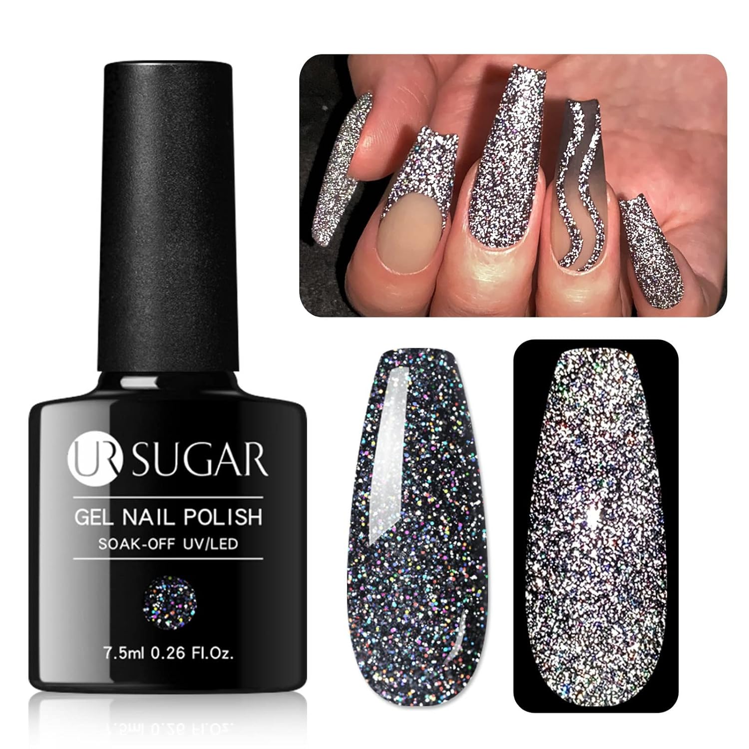 Black Sparkle Shiny Glitter Gel Nail Polish Long-Lasting Manicure Essentials-Free Shipping - Lady Luana Luxe Nails
