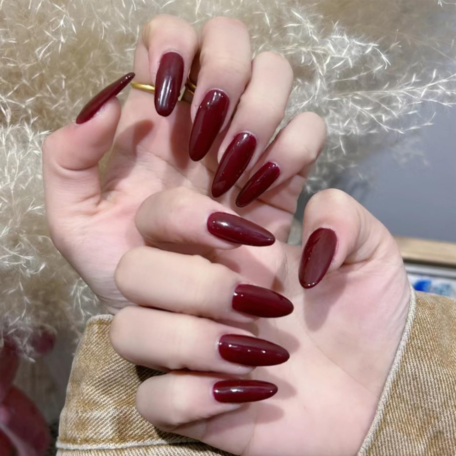 Chic Red Medium Length Press On Almond Nails Easy Apply-Free Shipping - Lady Luana Luxe Nails