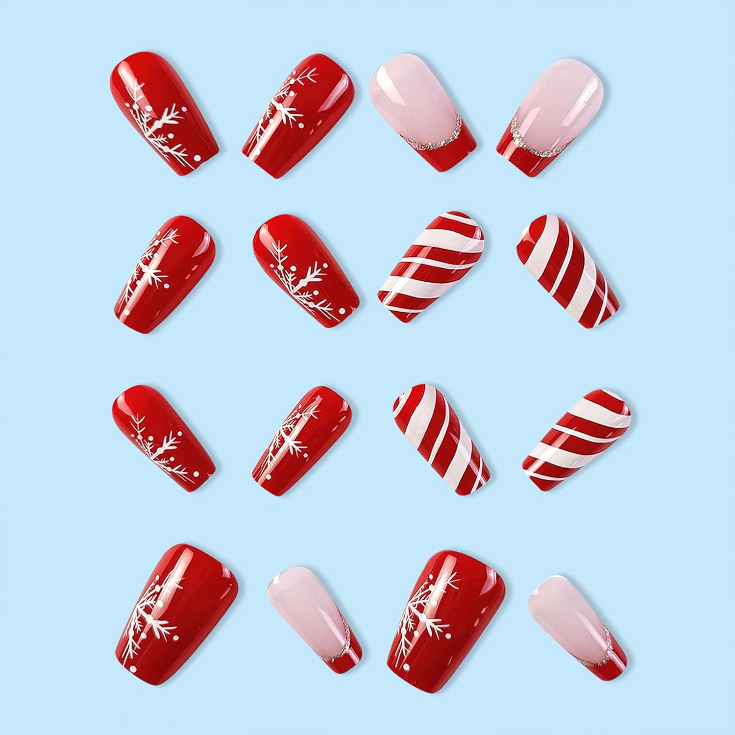 Christmas Hat Bow Design Press-On Nails Short Square Acrylic Set 24pcs Stick-On Manicure-Free Shipping - Lady Luana Luxe Nails