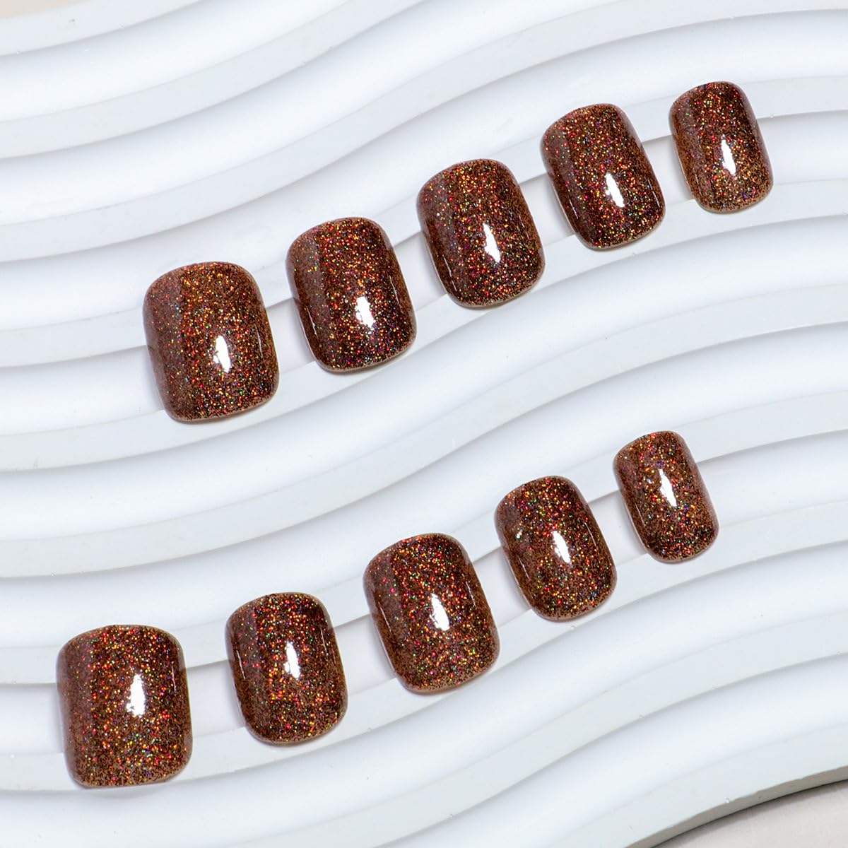 Brown Glitter Square Press-On Nails Acrylic Glitter False Nails – Free Shipping