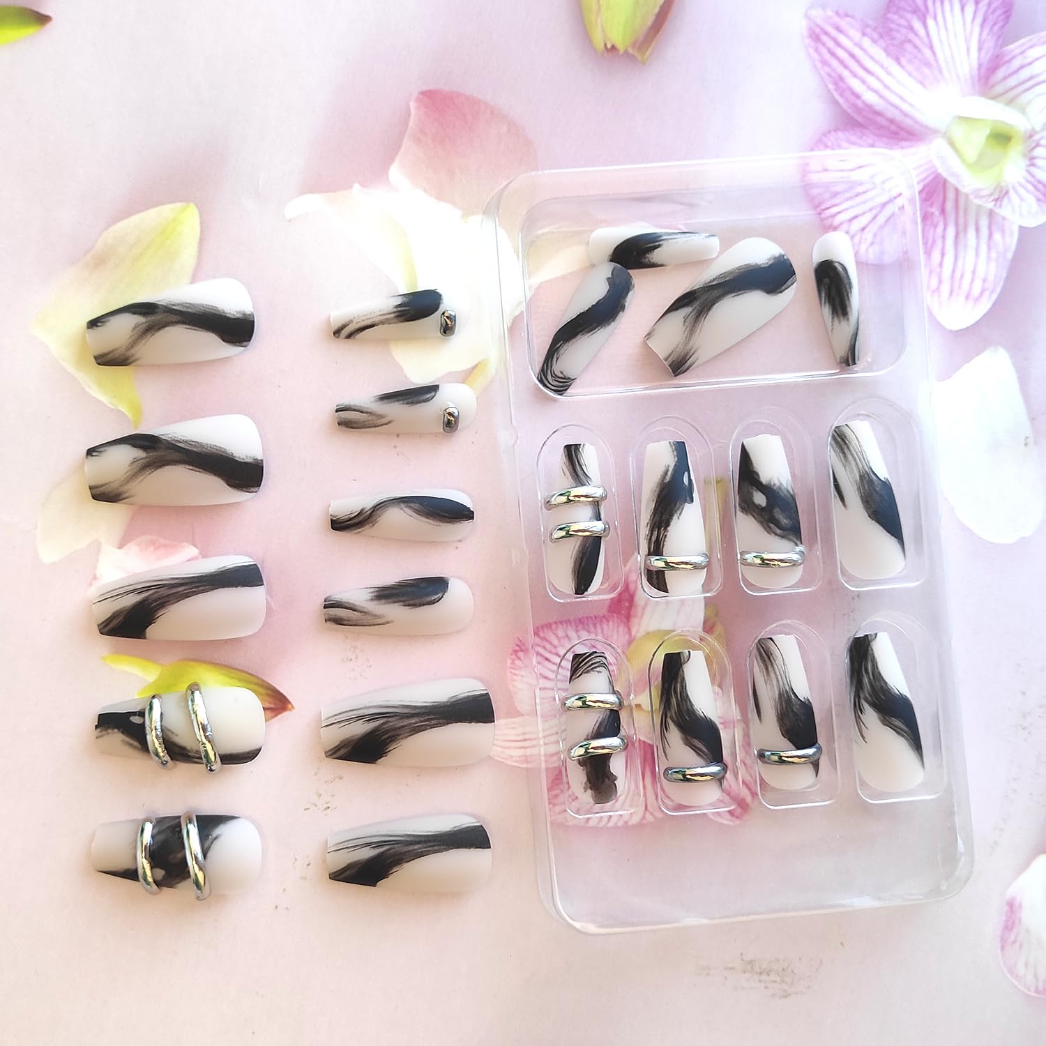 Edgy Coffin Press-On Nails with Frosted Finish and Unique Design – Free Shipping